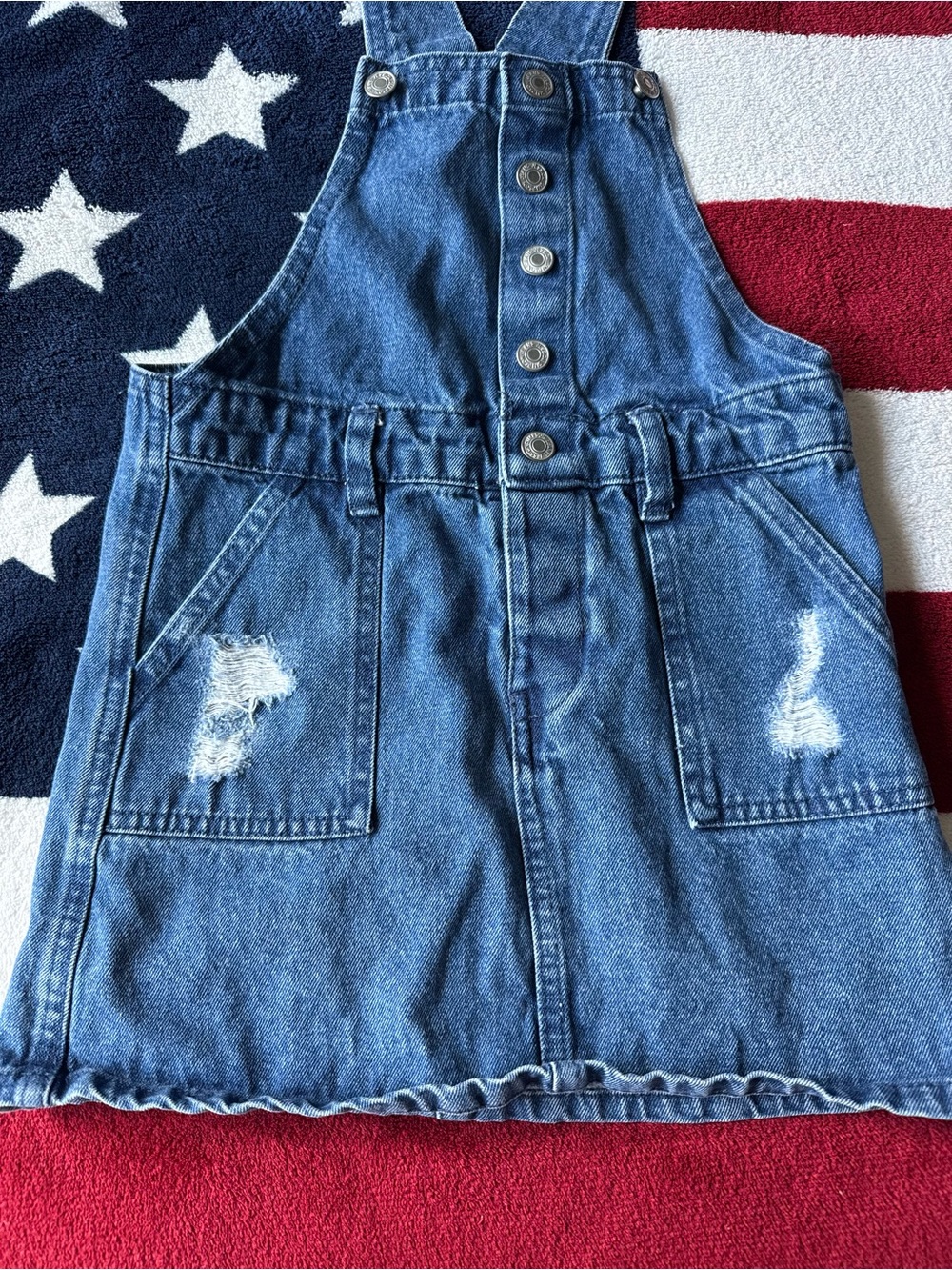 Denim Girl 6Y Button-Front Overall Dress in Medium Blue